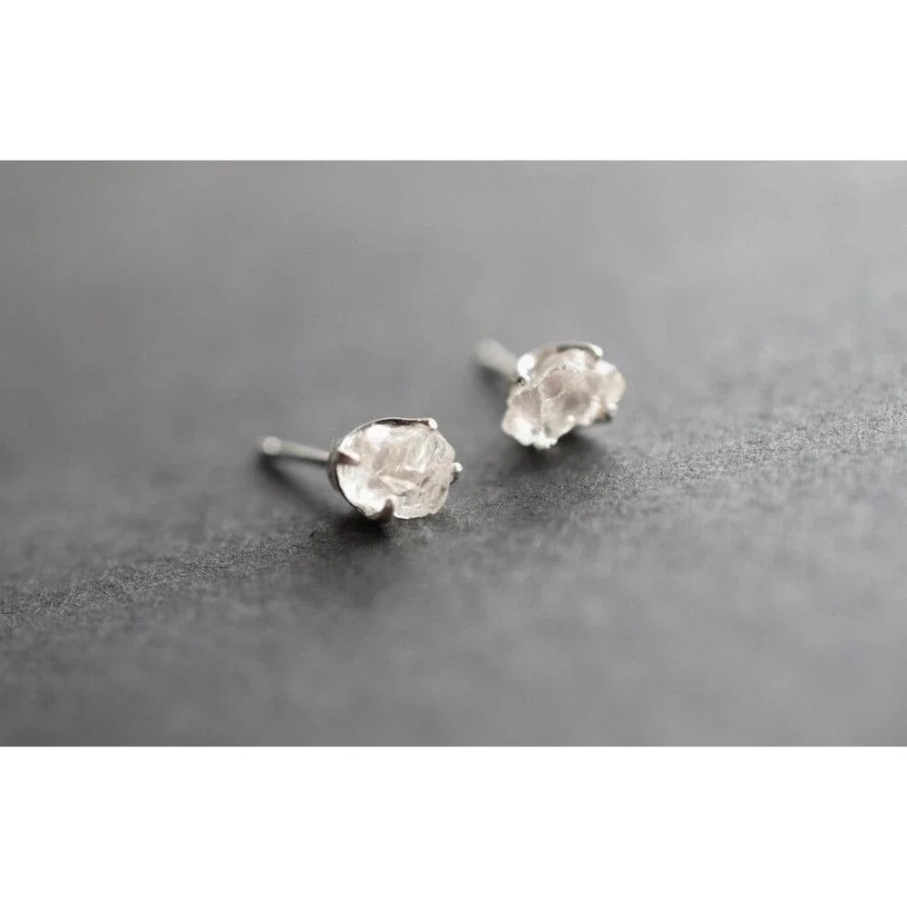 Lake County diamond earrings, 925 sterling silver, raw gemstones